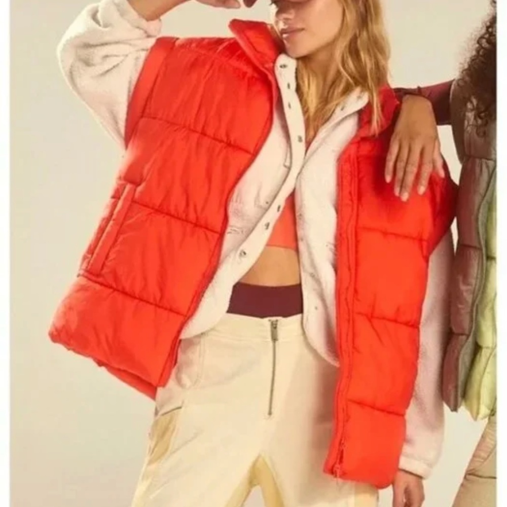 FP Movement - In A Bubble Puffer Flame Orange Red Oversized Zip Vest - Large - Picture 2 of 15